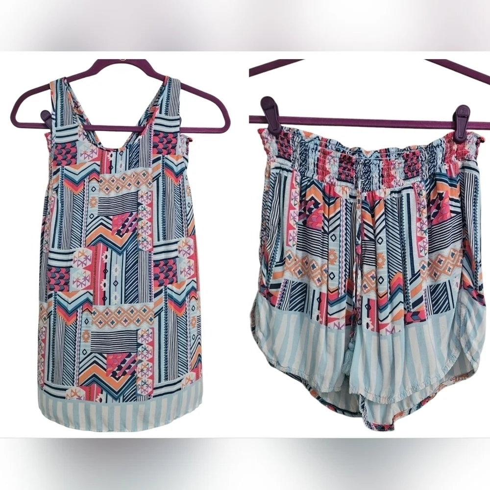 Vera Bradley Geometric Print Lounge Set Tank & Shorts Rayon Size M